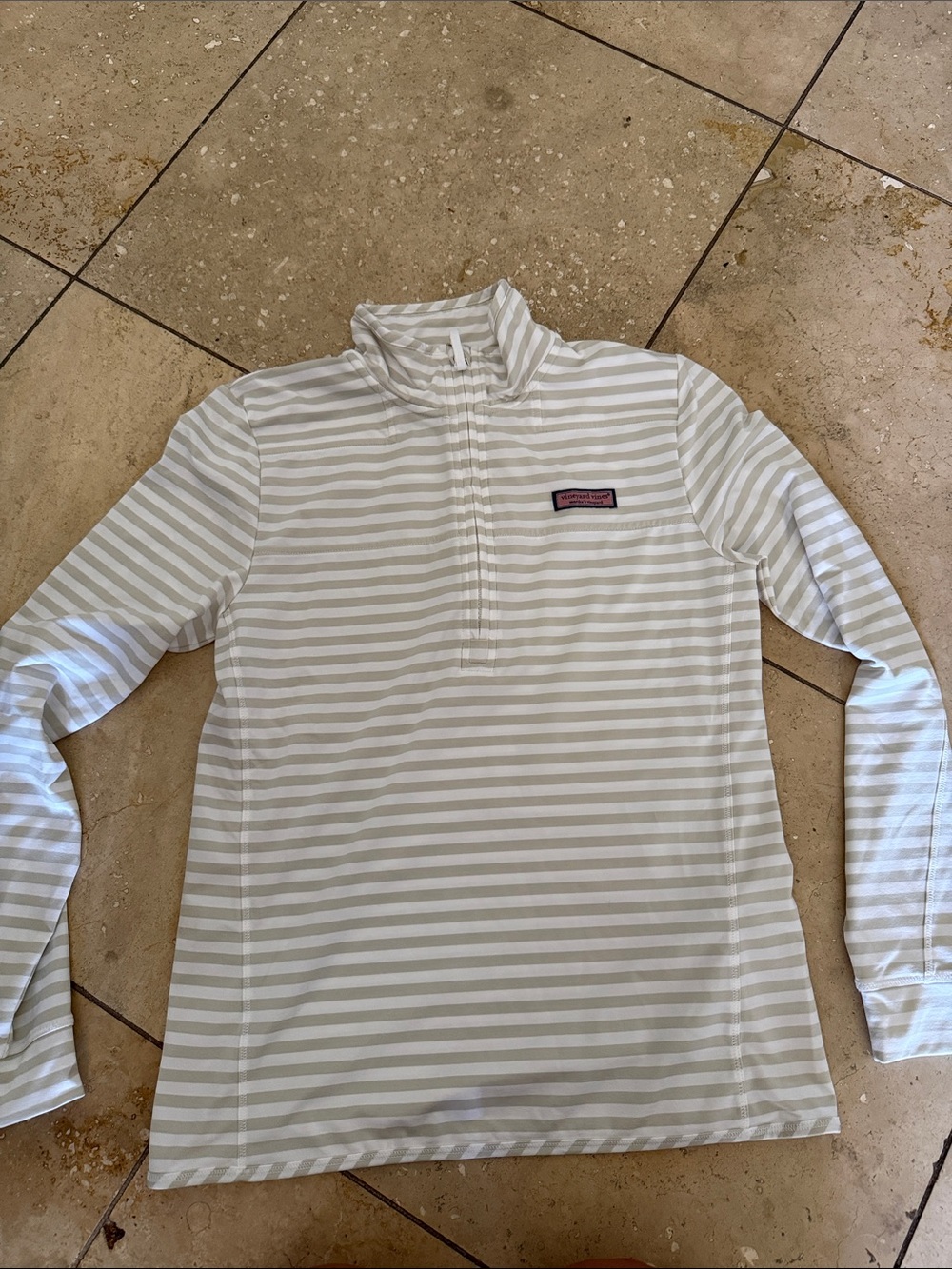 Vineyard Vines Girls' Long-Sleeve Striped Quarter-Zip - Cream & White